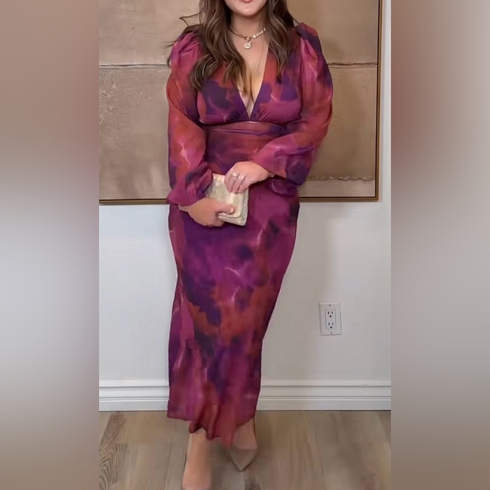 Showpo Artola Midaxi Dress in Blurred Dreams - Purple and Pink